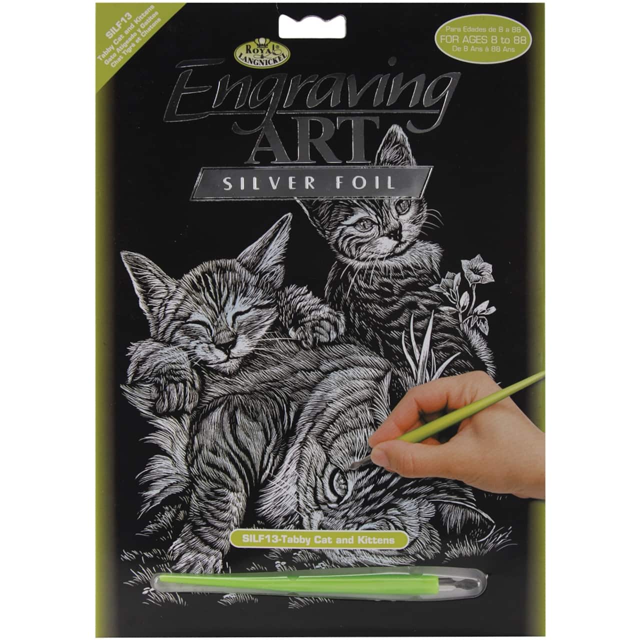 Royal & Langnickel® Engraving Art™ Tabby Cat & Kittens Silver Foil Kit